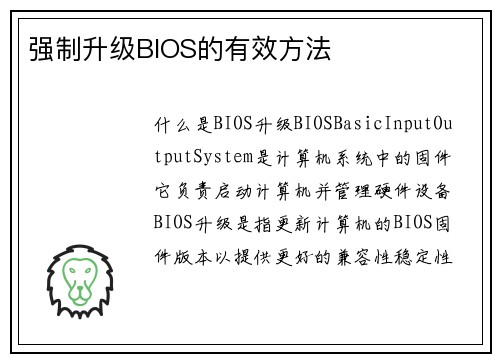 强制升级BIOS的有效方法